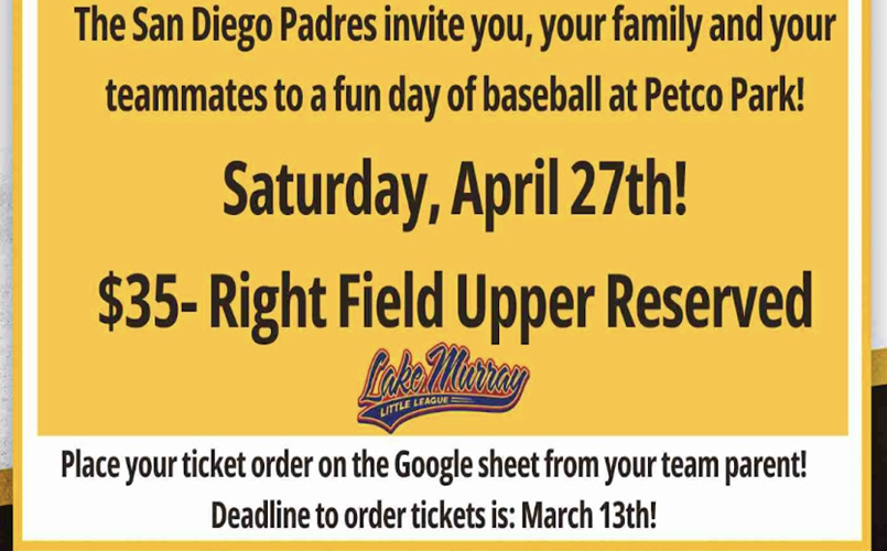 Order by 3/13 - LMLL Night at The Padres!